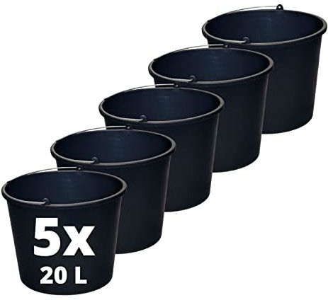 STELLA GREEN BB20 Lot de 5 seaux de Construction 20 l – Seau inodore – Léger – Portable – en Plastique Flexible Robuste – Résistant aux dommages mécaniques – Ø 37 cm – Hauteur 27 cm