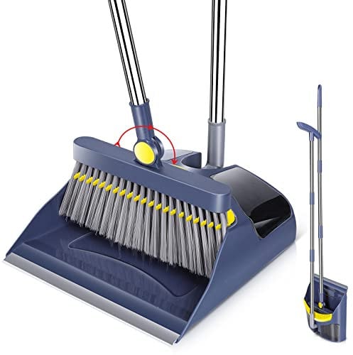 Midyb Juego de escoba y recogedor, 120 cm, juego de escoba con mango largo, broom vertical y pala combo con peine para cocina, habitación, oficina, vestíbulo, limpieza del hogar (azul)