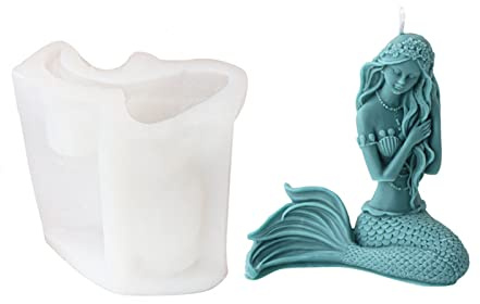 Xidmold 3D Meerjungfrau Silikonform Kerzenform Seifenform Meerjungfrau Silikon Formen für Sojawachs Kerzen, Seife, Gips Dekor, Handwerk (1#)