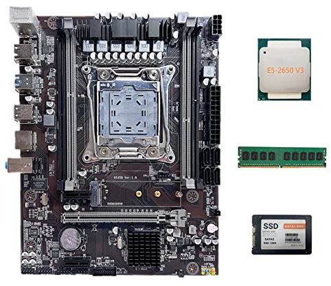 Lodokdre X99 Scheda Madre LGA2011-3 Computer Scheda Madre Supporto DDR4 ECC RAM+E5 2650 V3 CPU+SATA3 SSD 128G+DDR4 4GB 2133Mhz RAM