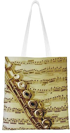 DEHIWI Flöte Musik Leinwand Tragetasche Für Frauen Wiederverwendbare Einkaufstaschen Schultertasche Für Reisen Fitnessstudio Und Strand, Schwarz , Einheitsgröße