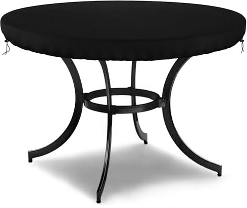 Dokon Circular Garden Table Top Covers Waterproof Round Outdoor Table Cover Heavy Duty Oxford Fabric Windproof Anti-UV Garden Furniture Covers, Patio Furniture Top Cover (Ø122x10cm) - Black
