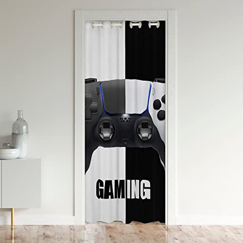 Jeux Rideau de Porte 150x203cm Poignée de Jeu Rideau Occultant Le Salon Modern Jeux Console Controller Noir Et Blanc Rideaux Interieur Salon Chambre Décor Rideaux Exterieur d'entrée