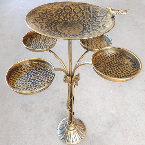 HOUYANG Bain d'oiseaux d'extérieur en Fonte de 84 cm de Hauteur, Plateau d'alimentation pour Oiseaux, Baignoire d'oiseaux en métal, décoration de Jardin et terrasse
