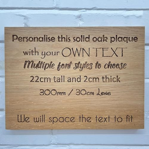 Personalised Engraved Solid Oak Plaque (multiple size options) Wall Sign House Name Custom Wooden Indoor/Outdoor Sign (30cm x 22cm)