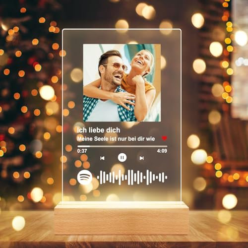 Bulaient Personalisierte Geschenke für Paare, Spotify Glas Personalisiert mit Foto, Personalisiert Bilderrahmen mit Foto, Personalisiert Foto Nachtlampe, Personalisierte Partner Geschenke für Ihn