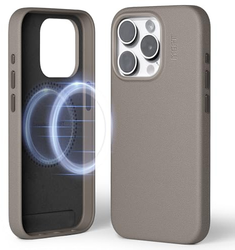 MOFT Magnetic Case for iPhone 15 Pro Compatible with MagSafe, MOVAS Vegan Leather Case Cover, Touch Sensation, Color Retention, Scratch & Stain Resistant, Easy to Clean, Taupe
