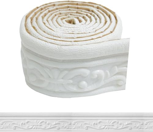 WADILE 180x 3.1 Crown Molding Peel and Stick, Flexible Wallpaper Border Wall Trim Border, Self Adhesive Mirror Moulding Frame Lines, 3D Edging Foam Ceiling Baseboard, White