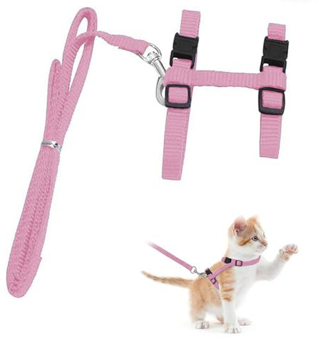 Katzengeschirr Ausbruchsicher, Katzenleine, Verstellbares Katzengeschirr 20-35 cm, Katzengeschirr zum Spazierengehen, Nylon Katzen Leine,Komfortables, Für Kleine Katzen, Kaninchen Und Hunde (Rosa)