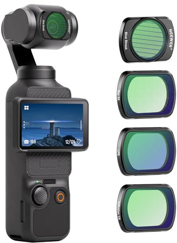 NEEWER Magnetic Effekt Filter Set kompatibel mit DJI OSMO Pocket 3, 4er Pack 8x Stern/Blue Streak Anamorphic/Black Diffusion 1/4 Filter, beschichtetes optisches HD Glas, Action Cam Objektiv Zubehör