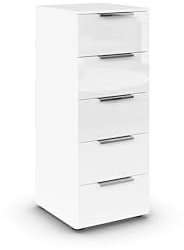 B0CWMHFPH7 Rauch Möbel Flipp, schmale Hochkommode mit viel Stauraum für Flur, Wohnzimmer, Schlafzimmer, Alpinweiß/Glasfront Weiß, 5 Schubkästen, Griffe Chrom, 40x100x42cm