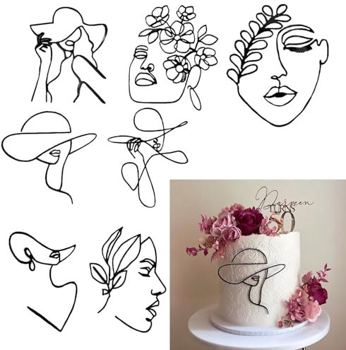 SURALIN 7er-Pack Acryl-Kuchenaufsätze 3D-Abstrakte, Einfache Strichzeichnungen, Cake Topper Geburtstag Torten Deko für Frauen Hochzeitstortenaufsätze für Geburtstag Party