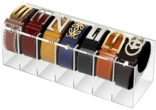 Acryl Gürtel Organizer,7 Fächer Gürteletui Aufbewahrungshalter Gürtel Display Rack für Schrank und Schublade, Gürtel-Vitrine, Gürtel-Belt Organizer für Wand-Gürtel-Kleiderbügel (7 Gitter)