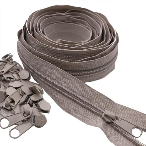 #5 Grau Nylonspulen Reißverschlüsse 9m Endlos Reißverschluss Meterware mit 25 PCS Reißverschluss Sliders für Nähen YIGUANXIN