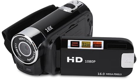 Denash Digitalkamera, Tragbarer Digitaler Full-HD-Rotations-Camcorder, 16-Fach-Zoom-Video-DV-Kamera mit Akku mit Großer Kapazität für die Fotografie (Black)