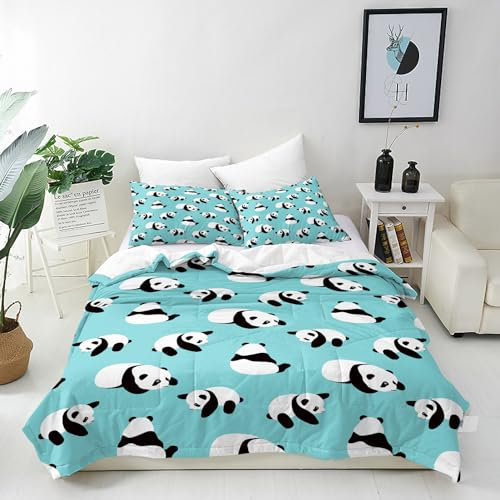 ANHOPE Nette Cartoon Tier Panda Bär Bettwäsche Set 3 Teilig Weich Bettbezug 155x220 cm & 2 Kissenbezug 80x80 cm Microfaser Bettbezüge Set mit Reißverschluss Bettdeckenbezug für Kinder Jungen Mädchen