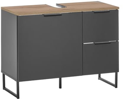 moebel-dich-auf Waschbeckenunterschrank Aspen Badschrank Waschtischunterschrank 80 cm Schwarz/Evoke Eiche