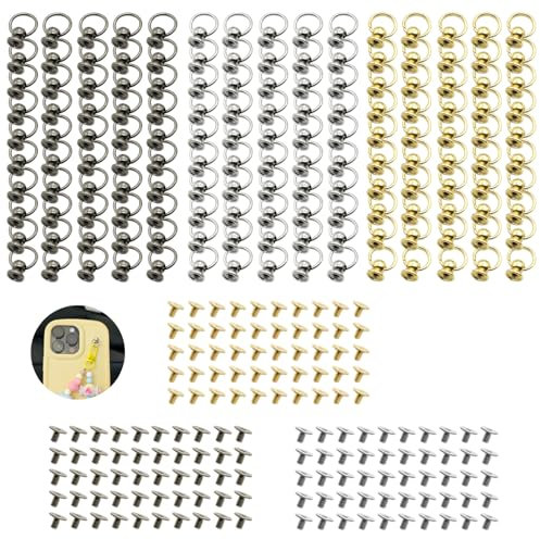 MaehSab Lot de 150 rivets à tête ronde à vis avec anneau de traction pour cuir et acier inoxydable pour décoration de sac à main, portefeuille, sac à main (or, argent, noir)