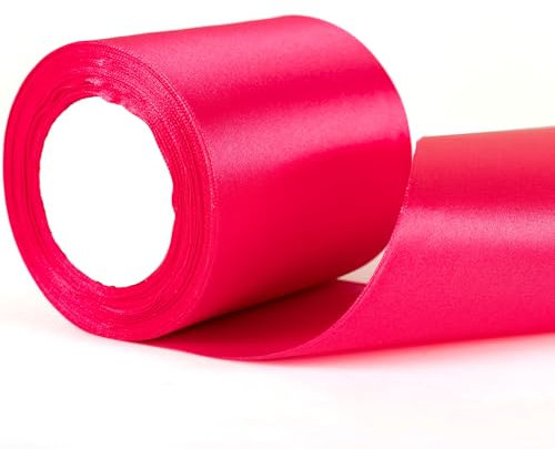 Nastro di raso di poliestere, spesso per Halloween, per artigianato, Natale, San Valentino, bouquet di fiori, decorazioni per torte, matrimoni (rosa acceso, 100 mm)