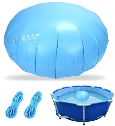 QWORK® Coussin Piscine Hivernage Rond Ø120CM - Flotteur Antigel pour Protection - Gonflage Rapide - Comprend 2 Cordes de Fixation