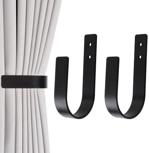 Moderne Vorhang-Raffhalter, Wandhalterung, massives Aluminium, U-förmige Vorhang-Wandhaken, Vorhanghalter, Vorhang-Raffhalter für Vorhänge, 2 Stück (2, Schwarz)