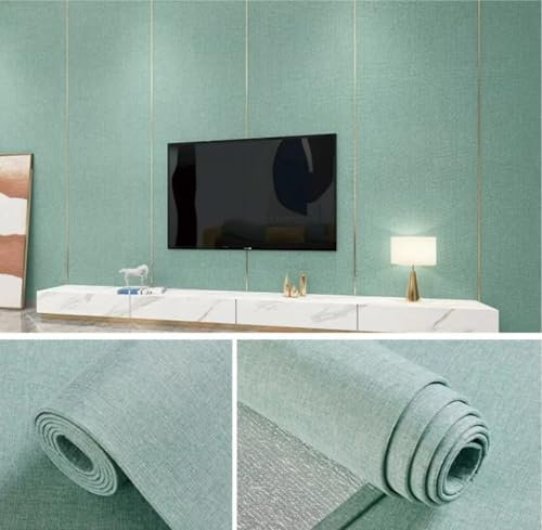Panneaux muraux en tissu auto-adhésifs, papier peint à décoller et à coller de 5 mm d'épaisseur, texturé en lin, papier peint rembourré amovible, for salon, chambre à coucher, bureau(Light green)