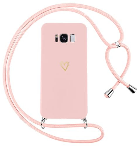 Oelrstfe Handyband für Samsung Galaxy S8 Hülle mit Band Herz Motiv Handyhülle für zum Umhängen Silikon Stoßfest Ultra Dünn Weich Schutzhülle mit Kordel Necklace Kette Love Muster Case,Rosa