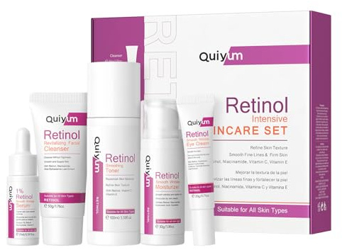 Geschenke für Frauen, Anti-Aging-Gesichtspflege-Routineset, glatte und hydratisierte Haut, Retinol-Hautpflege-Geschenkset mit Gesichtsreiniger, Toner, Serum, Creme, Augencreme – Reise-Geschenkset