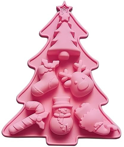 Christmas Tree Moulds Silicone, Non-Stick Silicone Mould with 6 Cavities Large Chocolate Moulds Soap Candy Cake Muffin Jelly Trays Baking Molds for Home Party Christmas Xmas Cake Decoration