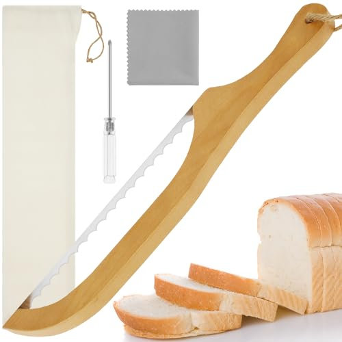 RHAIQBVC Bread Bow Knife with Ergonomic Wooden Handle Bread Bow Cutter with Stainless Steel Blades Serrated Bagel Cutter Sourdough Bread Slicer Practical Sourdough Bread Slicer for Home Baking (F)