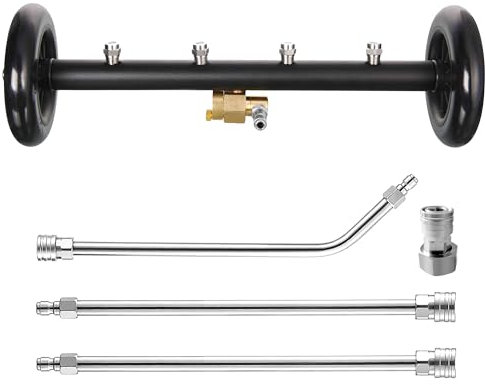 Tool Daily Undercarriage Pressure Washer Attachment 16 Inch, Dual-Function Undercarriage Cleaner for Power Washer and Garden Hose, Under Car Wash Water Broom with 3 Pieces Extension Wand, 4000 PSI