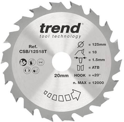 Trend Wood Cordless Circular Saw Blade 125mm x 20mm Bore, 18T, TCT | Cuts Wood Cleanly On Cordless Circular Saws With 18 Teeth, 1.5 mm Kerf And +20° Hook Angle, CSB/12518T