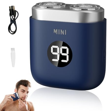 Tragbarer Mini Rasierer Herren Elektrisch, Doppelkopf-Elektrorasierer, Nassrasierer & Trockenrasierer, IPX7 Wasserdichter Folienrasierer, Kabellos Rotationsrasierer, Geräuscharm Shaver (Blau)