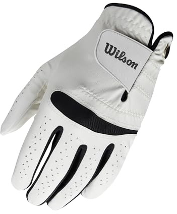 Wilson Feel Plus Herren-Golfhandschuh, Premium-Leder, Verbesserter Grip und Schweißkontrolle, Weiß, Größe XL (Linke Hand)
