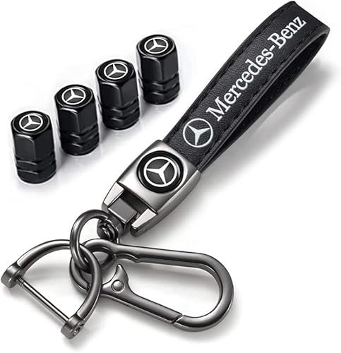 Cuir Porte-clés de Voiture et Capuchon de Valve Auto Bouchons de Valve pour Mercedes Benz CESM CLK GLK GL AB AMG GLS GLE AMG Series, Porte-clés Pneus de Voiture Accesoire Replacement