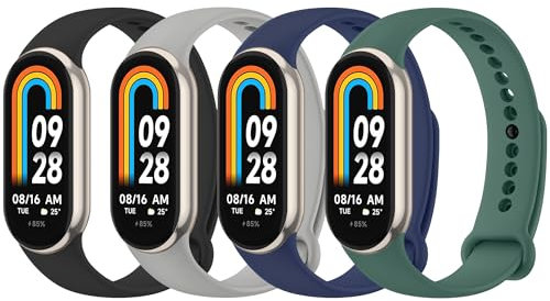 Mugust 4 Stück Armband für Xiaomi Mi Band 8/Xiaomi Mi Band 9/Xiaomi Mi Band 10 Armband, Weiches Silikon Atmungsaktiv Ersatzarmband für Xiaomi Mi Band 9/Xiaomi Mi Band 8 Armband (BPack)