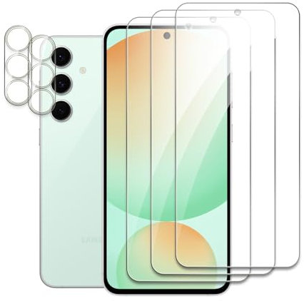 [5 Pièces] 3 Pièces Verre Trempé pour Samsung Galaxy S24 FE avec 2 Pièces Caméra Arrière Protecteur, Ultra Résistant Film Protection écran, Dureté 9H, Sans Bulles, Anti-Rayures