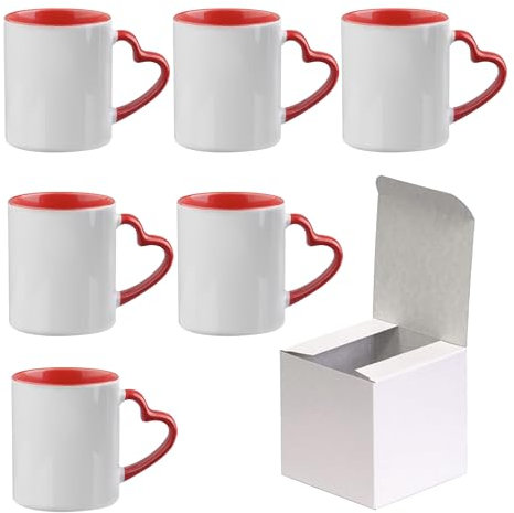 AL PRODUCTION Juego de tazas de sublimación con caja, tazas blancas de 330 ml de cerámica para café, té, leche, apto para impresión por sublimación (corazón rojo, 6 unidades)