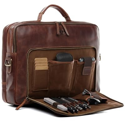 SID & VAIN große Laptoptasche Leder - 15 Zoll bis 17 Zoll Laptop Aktentasche SIMON XL - Umhängetasche mit extra Laptop-Hülle - Arbeitstasche Herren und Damen braun handgefertigt
