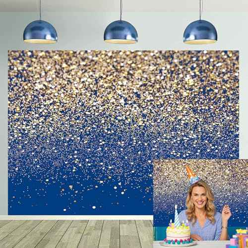 Bokeh Fotohintergrund mit goldfarbenen Punkten, für Kinder, Erwachsene, Hochzeit, Abschlussball, Babyparty, Geburtstag, Party, Dekoration, Hintergrund (Blau, 213 x 152 cm)