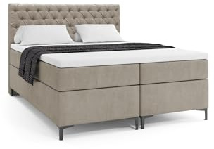 VLR BEDS Boxspringbett mit Bettkasten Chesterfield Plus (Beige, 160 x 200 cm)