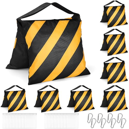 8 Pack Heavy Duty SandBags for photography, Sandbag Weight Bags, Photo Studio Saddlebag Design for Backdrop Stand, Tripod, Canopy, Tent, Umbrella Base, Picnic Table (Black/Yellow)