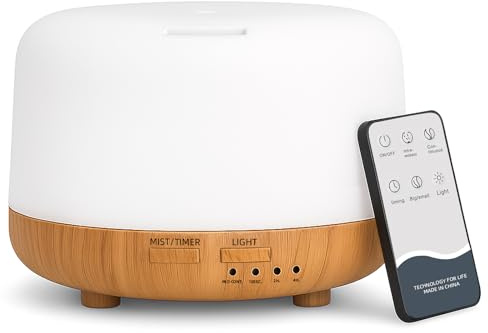 DIFFOFE 300ML Essential Oil Diffuser, Remote, 4 Timer Settings & LED Light | Quiet ultrasonic diffuser with waterless auto shut-off and an easy-clean tank, suitable for bedrooms, offices and as a gift.