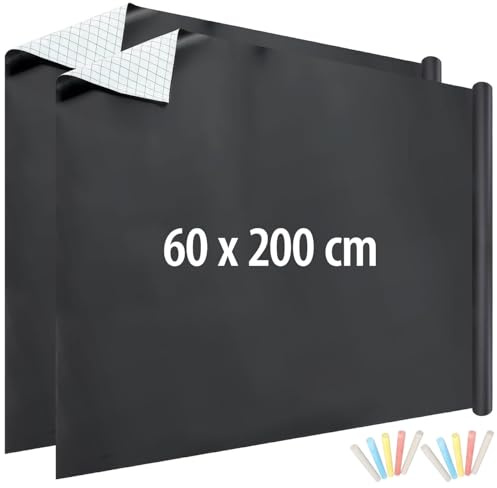 infactory Wandtafeln: 2er-Set Tafelfolien, selbstklebend & abwischbar,60 x 200cm, mit Kreide (Tafelfolie für Glasflächen, Blackboard, Fliesen)