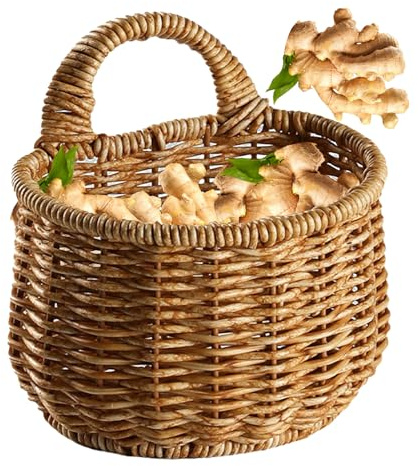 Hängender Obstkorb - Gewebter Wandkorb | Gewebter Rattan-Hängekorb | Vintage-Zwiebel-Knoblauchkorb Für Küche, Speisekammer, Badezimmer, Bücherregal, Garten, Boho-Stil Gewebte Vase & Posthal