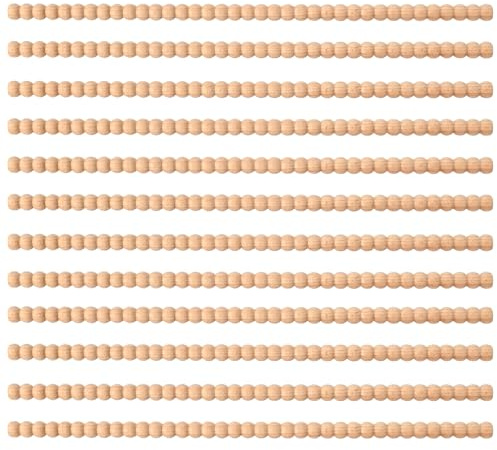 12 Pcs Decorative Beaded Wood Trim Moulding, 15.75 in Wood Beading Trims, Unfinished 3D Wooden Beading Trim, Half Beaded Wooden Bobbin Trims for House Wall Door Window Border DIY Decoration