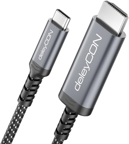 deleyCON 1,5m USB-C auf HDMI Kabel 4K UHD 60Hz geflochten | Aluminium, für HDMI Monitor, TV, Beamer, Thunderbolt 3/4, iPhone 17/16/15, MacBook, iPad Pro/Air, Galaxy S26/S25/S24