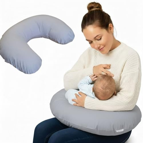 Emi&Sam Stillkissen Klein 60x50cm – Lagerungskissen für Schwangerschaft & Baby – Stützkissen Stillhilfe – Bequem, Waschbar –NUR BEZUG (Grau (Ersatzbezug))