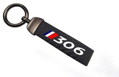 Porte-clés en Cuir Et Fibre De Carbone pour Voiture pour Peugeot 306 Porte-Clés Fibre De Carbone avec Anneau en D Anti-Perte Accessoires De Voiture,Black-A