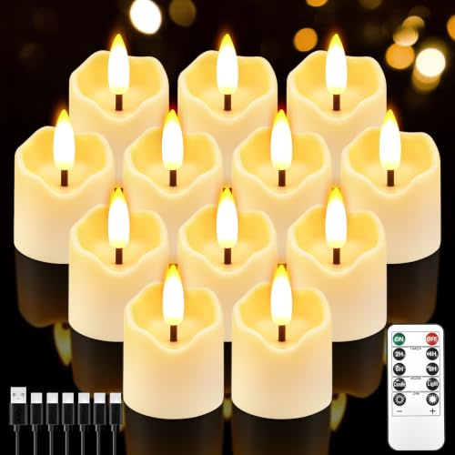 NRAVXAC Electric Tealight LED Candles Flickering Flameless Battery Operated | Small Warm White Fake Tea Light for Living Room Bedroom Table Wedding Party Christmas Fireplace Lanterns for Outside(12 Pack)